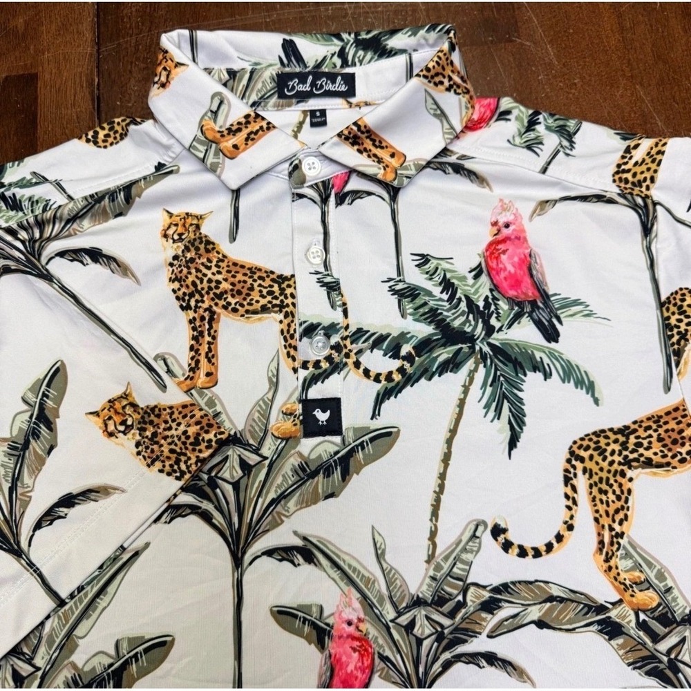 2 Bad Birdie Polo Golf Shirts Men Small Tropical Safari Animal Print 2pc Bundle - Picture 3 of 16